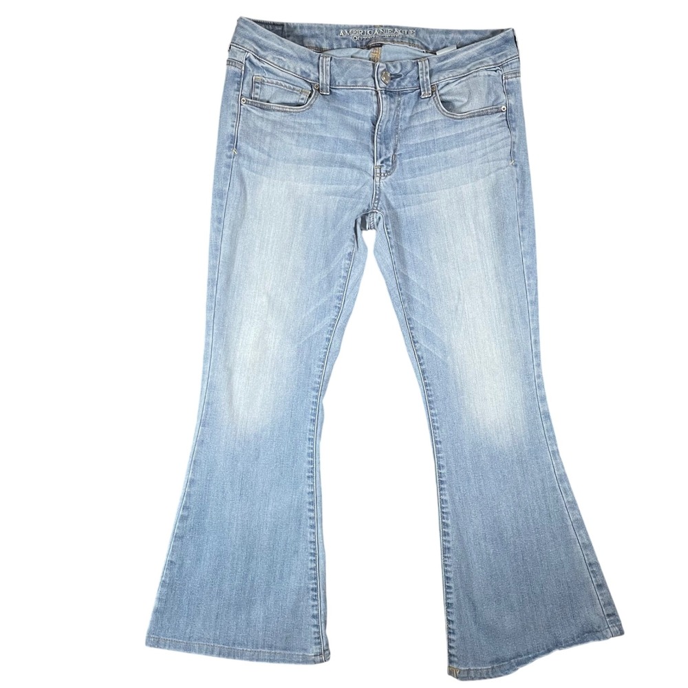 American Eagle Women's Jeans Boho Flare Size 12R Light Wash Stretch Festival